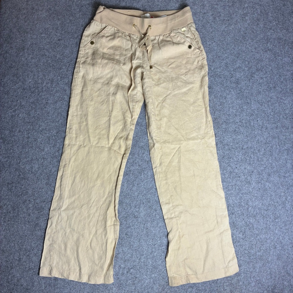 G by GUESS Womens Beige 100% Linen Wide Leg Drawstring Pants Size M IW26143